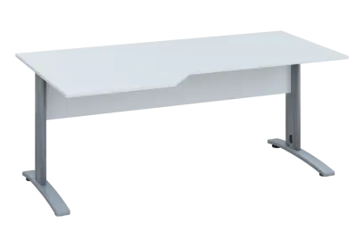 EZK 18 - 186 stůl kancelářský, rohový, levý, kovová podnož stříbrná, deska 18 mm, široký 1800 mm, bílá